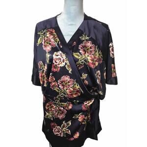 7th Avenue Floral Multi Navy Wrap Top Kimono Blouse Size XL NWT